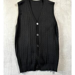 Women's Sweater Vest Medium Black Cable Knit Button Front V Neck Classic M